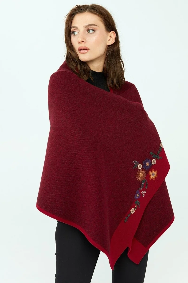 Desen Triko Pattern Knitwear Women's Flower Embroidered Knitwear Shawl V.Curucu