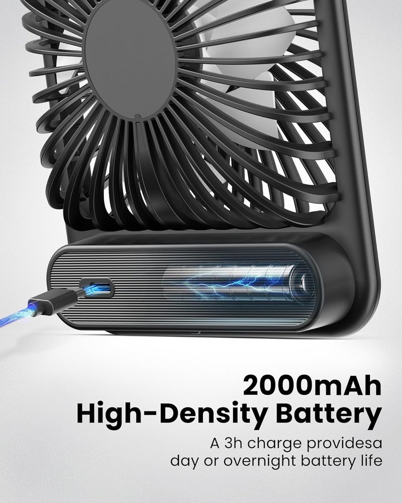 Koonie Desk Fan, Ultra Quiet 2.5-11h Battery Operated Small USB Fan with Strong Wind, 180° Tilt Folding and 3 Speeds Adjustable, Battery Powered Mini Personal Fan for Office Bedroom Desktop - Image 5