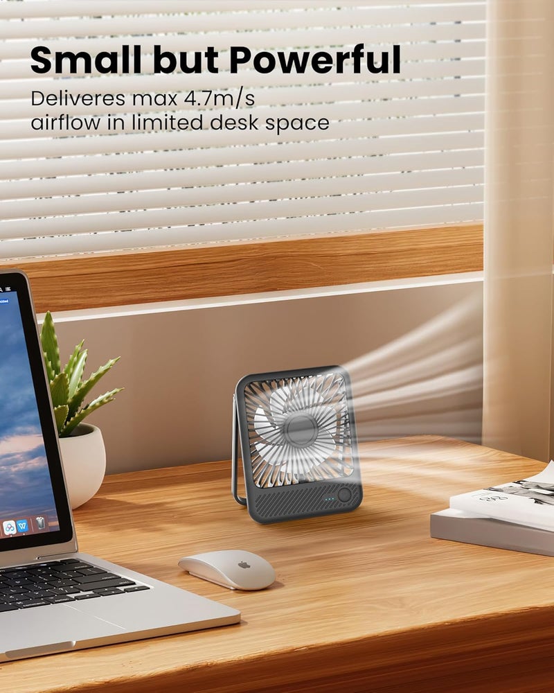 Koonie Desk Fan, Ultra Quiet 2.5-11h Battery Operated Small USB Fan with Strong Wind, 180° Tilt Folding and 3 Speeds Adjustable, Battery Powered Mini Personal Fan for Office Bedroom Desktop - Image 3