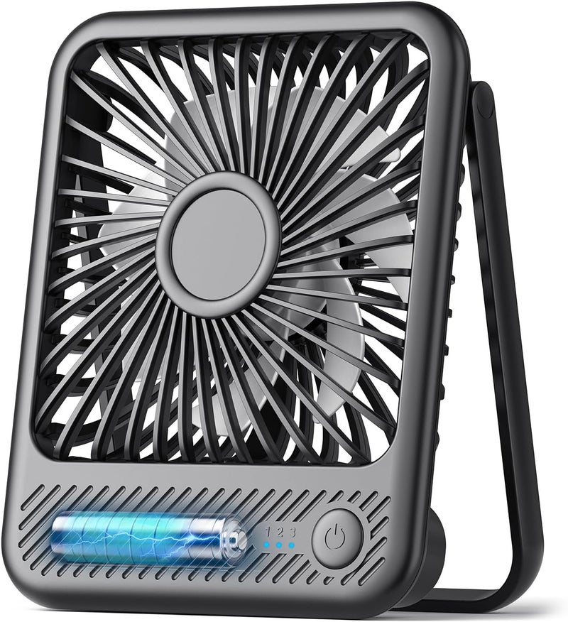 Koonie Desk Fan, Ultra Quiet 2.5-11h Battery Operated Small USB Fan with Strong Wind, 180° Tilt Folding and 3 Speeds Adjustable, Battery Powered Mini Personal Fan for Office Bedroom Desktop - Image 1
