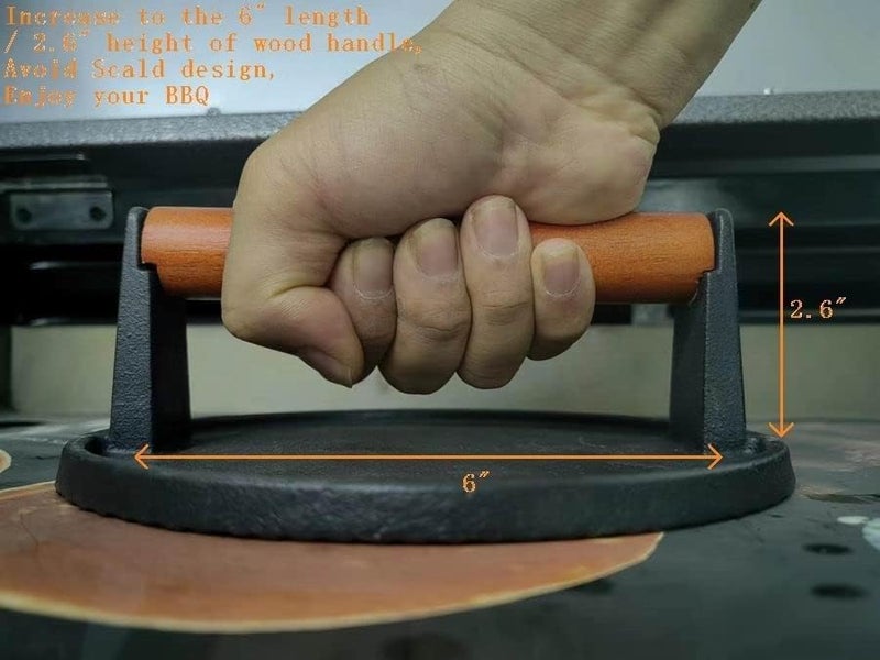 Firsgrill طقم ضغط برجر 2-pack 7.08 بوصة دائري، ضغط برجر من الحديد الزهر الثقيل مع مقبض خشبي لطهي اللحم ستيك لأسطح الشواء بلاكستون كامب شيف بيت بوس ويبر (2 دائري) - Image 3