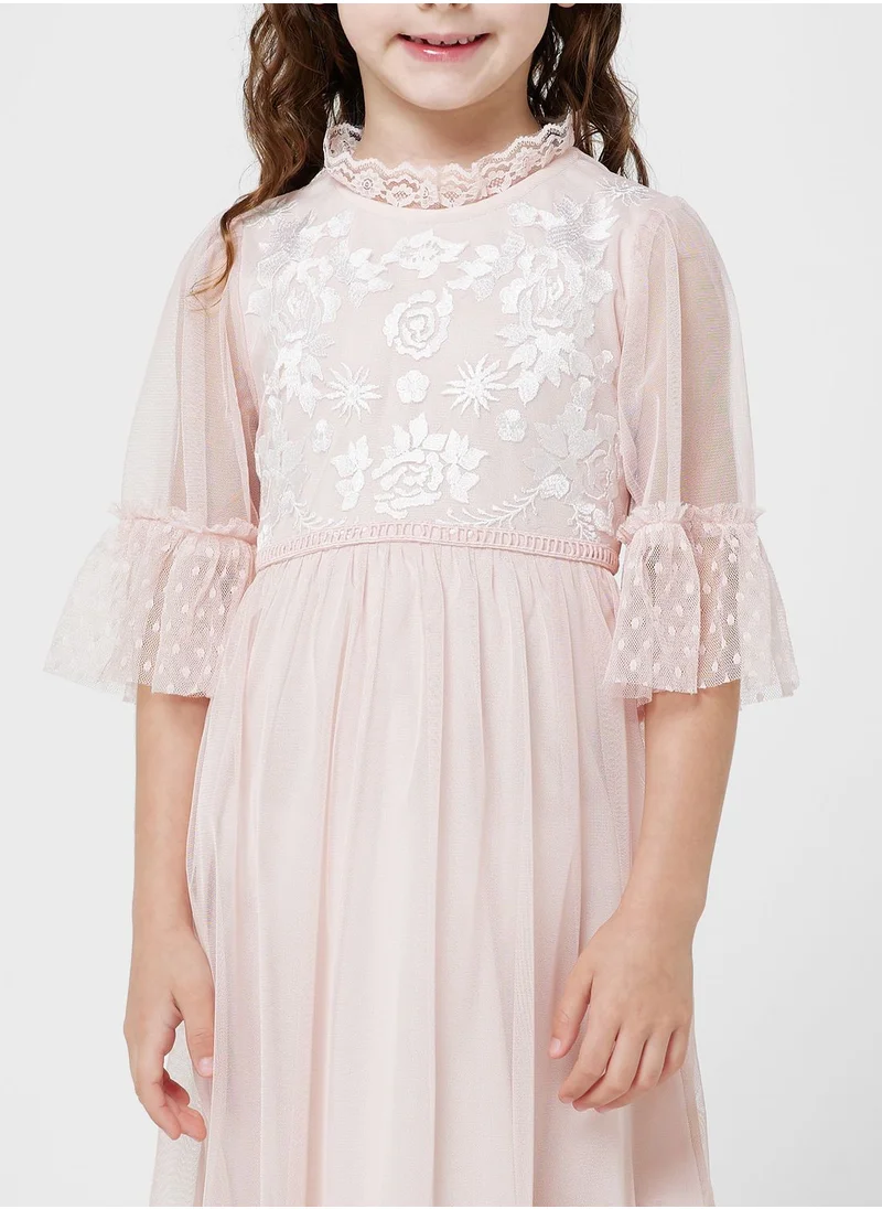 Frock and Frill Kids Embroidered Midi Dress