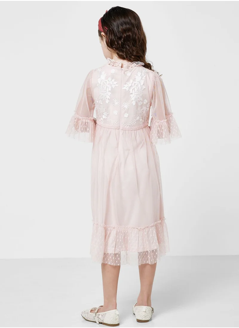 Frock and Frill Kids Embroidered Midi Dress