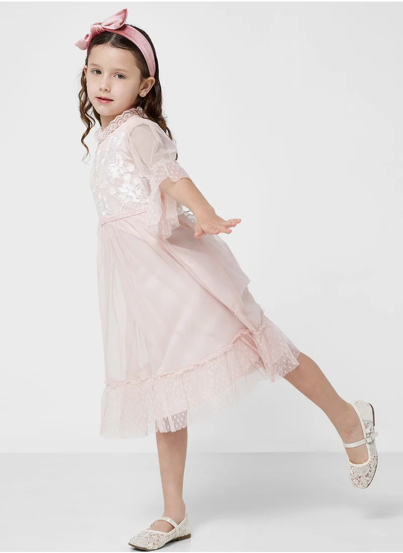 Frock and Frill Kids Embroidered Midi Dress