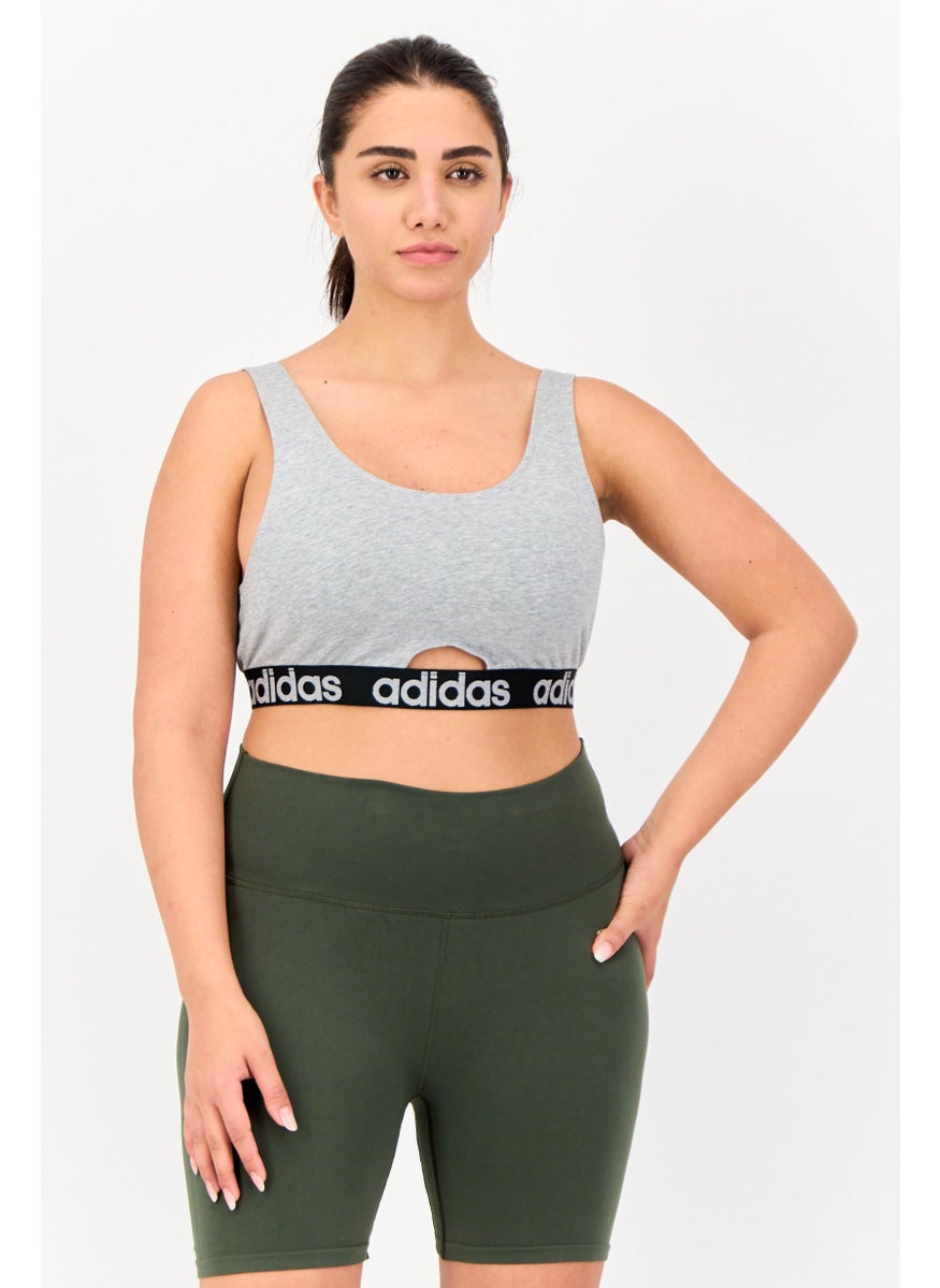 Adidas Women Brand Logo Non-Padded Bralette, Grey  - Image 1
