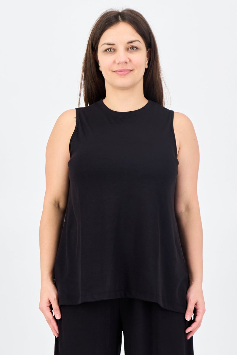 ANNE KLEIN Women 2 Pieces Crew Neck Sleeveless Ribbed Top And Palazzo Pants Set, Black - Image 2