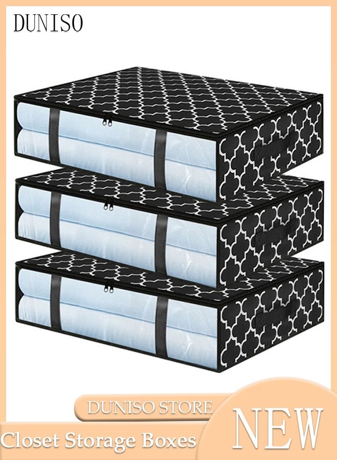 DUNISO 3 Pieces Foldable Fabric Closet Storage Organizer Foldable Closet Drawer Storage Box with Clear Window Home Wear-Resistant Storage Box Fabric Cubby Storage Basket Cube Storage Bin for Clothes - Image 1