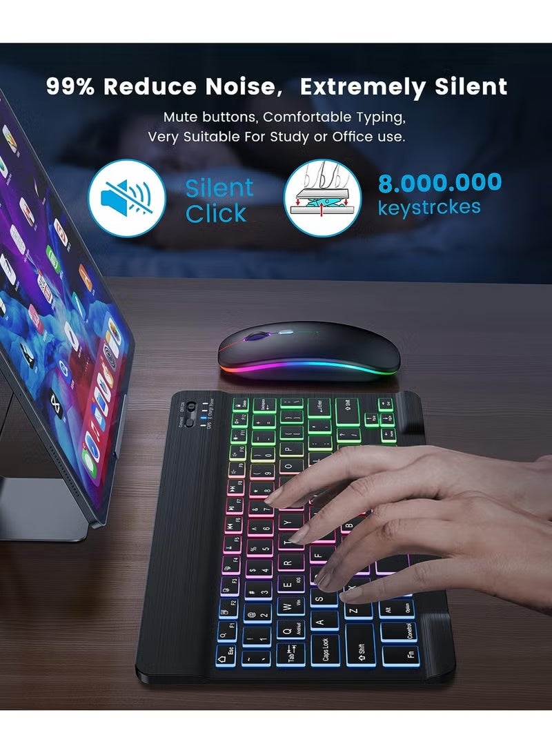 Ultra-slim Bluetooth Keyboard and Mouse Combo for iPad Rechargeable Wireless Keyboard & Mouse with 7-Color Backlit Compatible with iPad 9th/8th Gen iPad Pro/Air/Mini iPhone14/13/12 Pro - Image 5