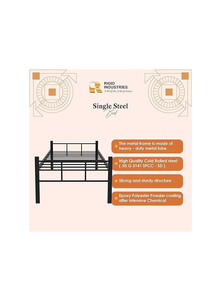 RIGID Steel Single Bed Frame – Pre-Assembled Heavy Duty Metal Bed, Durable & Sturdy Modern Design Bedding for Home Living Guest Room (Black,196L x 95W x 60H cm) - Image 4