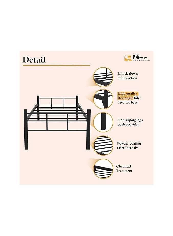 RIGID Steel Single Bed Frame – Pre-Assembled Heavy Duty Metal Bed, Durable & Sturdy Modern Design Bedding for Home Living Guest Room (Black,196L x 95W x 60H cm) - Image 3