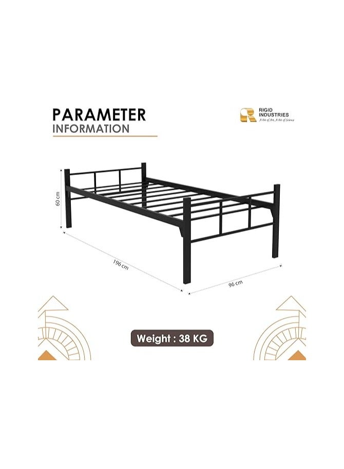 RIGID Steel Single Bed Frame – Pre-Assembled Heavy Duty Metal Bed, Durable & Sturdy Modern Design Bedding for Home Living Guest Room (Black,196L x 95W x 60H cm) - Image 2