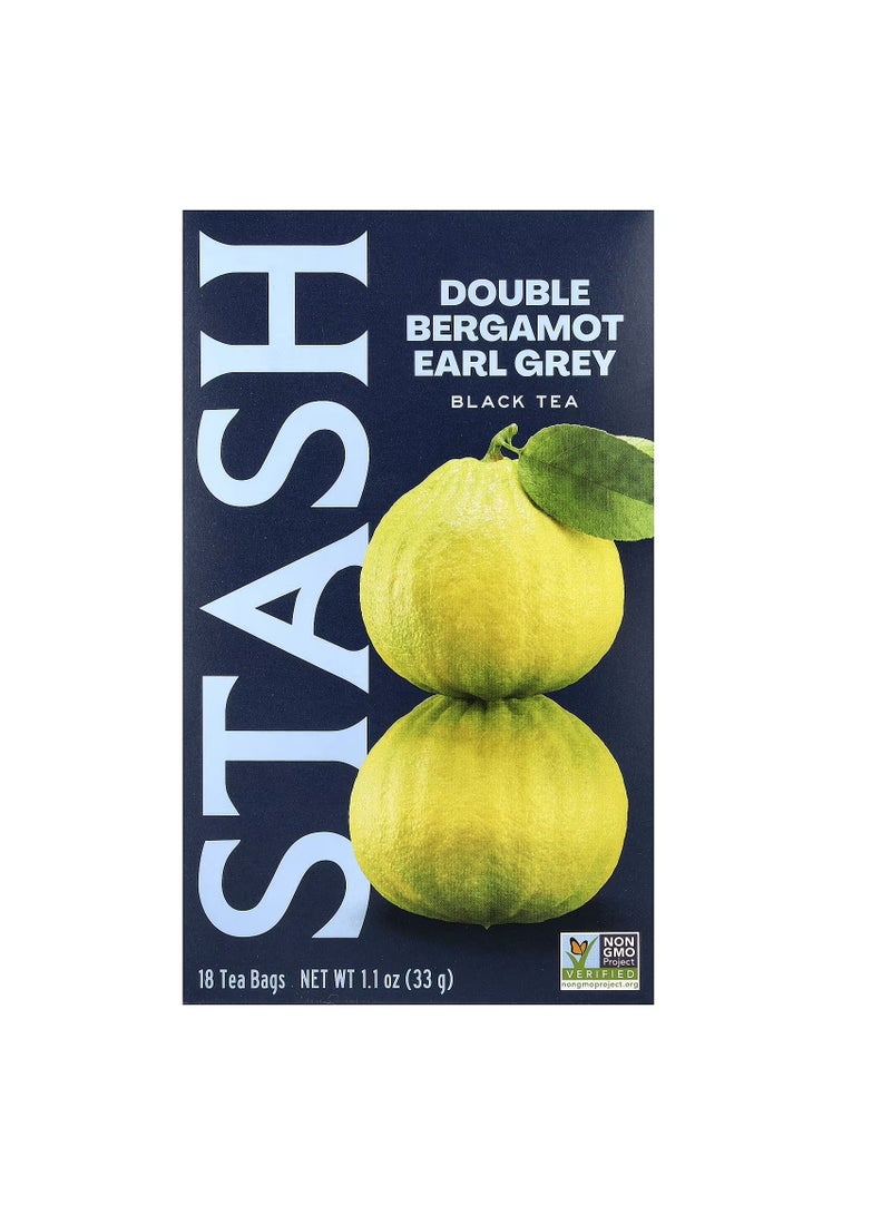 Stash Tea, Black Tea, Double Bergamot Earl Grey, 18 Tea Bags, 1.1 oz (33 g)