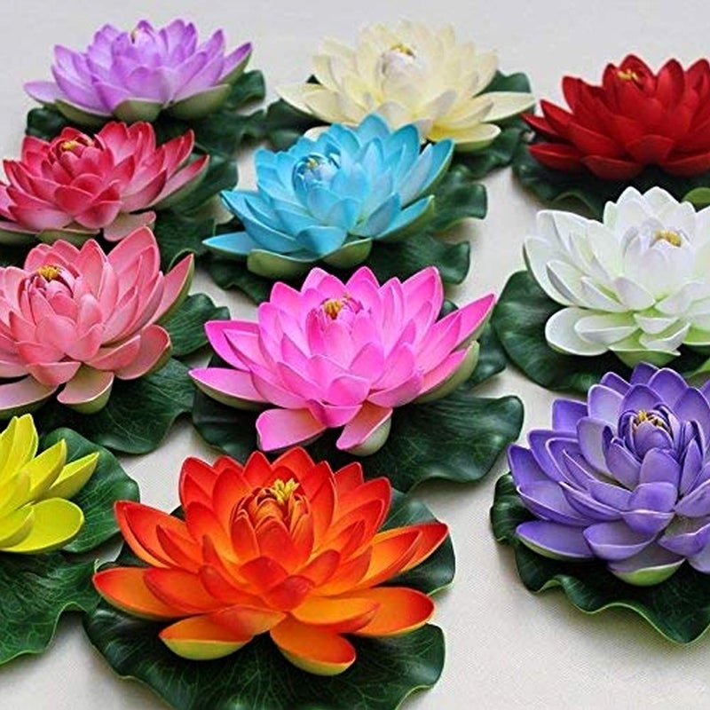 Aakriti Aakriti Artificial Plastic MultiColored Lotus with Leaf for Decoration 18 CM in Diameter Random Colours PinkREDBlueYellow2 pcs  - Image 3