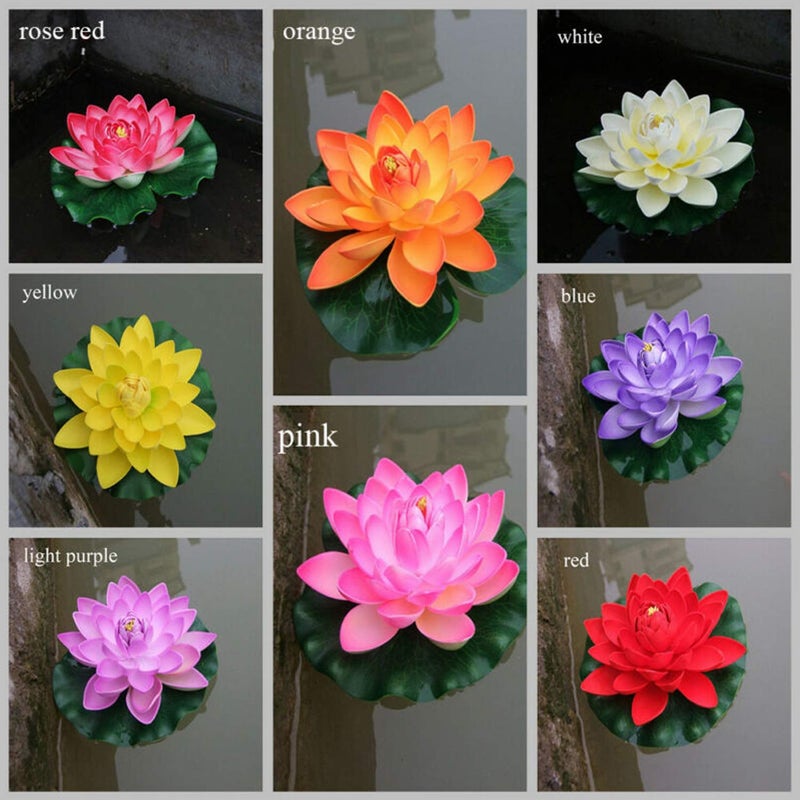 Aakriti Aakriti Artificial Plastic MultiColored Lotus with Leaf for Decoration 18 CM in Diameter Random Colours PinkREDBlueYellow2 pcs  - Image 5