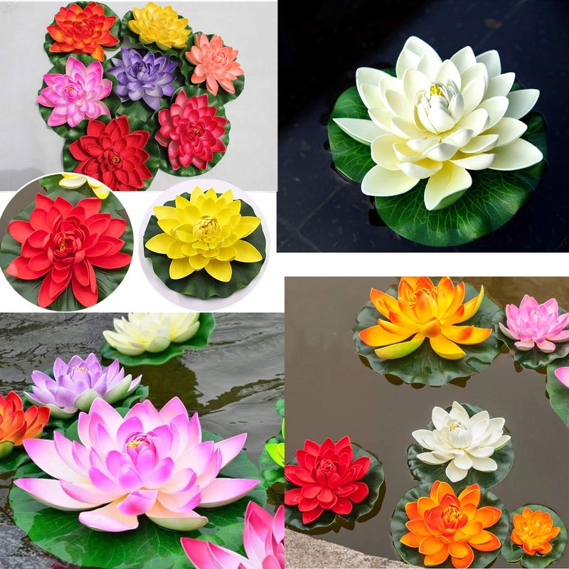 Aakriti Aakriti Artificial Plastic MultiColored Lotus with Leaf for Decoration 18 CM in Diameter Random Colours PinkREDBlueYellow2 pcs  - Image 4