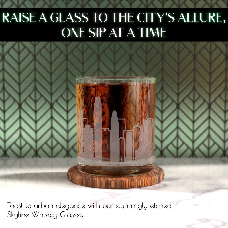 Greenline Goods Skyline Etched Philadelphia Whiskey Glasses Gift (Set of 2) | Old Fashioned Tumbler â€“ For Philadelphia Lovers - City Accessories and Souvenirs - Philadelphia Glassware Decor - Image 2