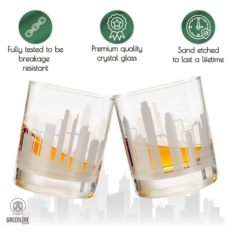 Greenline Goods Skyline Etched Philadelphia Whiskey Glasses Gift (Set of 2) | Old Fashioned Tumbler â€“ For Philadelphia Lovers - City Accessories and Souvenirs - Philadelphia Glassware Decor - Image 3