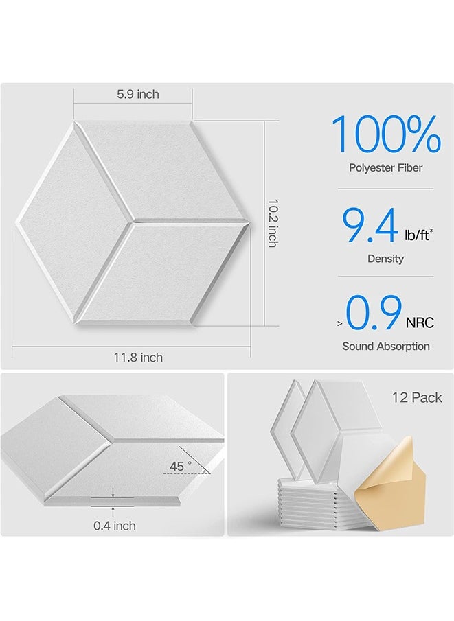 Generic - 12 Pack Self-adhesive Acoustic Panels 12 X 10 X 0.4 - Sound Proof Foam Panels with High Density, Stylish Y-Lined Design, Flame Resistant, Absorb Noise and Eliminate Echoes(White) - Image 1