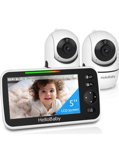 هالو بيبي HelloBaby Upgrade 5’’ Baby Monitor with 26-Hour Battery, 2 Cameras Pan-Tilt-Zoom, 1000ft Range Video Audio Baby Monitor No WiFi, VOX, Night Vision, 2-Way Talk, 8 Lullabies and Temperature  - Image 1