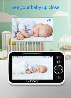 هالو بيبي HelloBaby Upgrade 5’’ Baby Monitor with 26-Hour Battery, 2 Cameras Pan-Tilt-Zoom, 1000ft Range Video Audio Baby Monitor No WiFi, VOX, Night Vision, 2-Way Talk, 8 Lullabies and Temperature  - Image 2