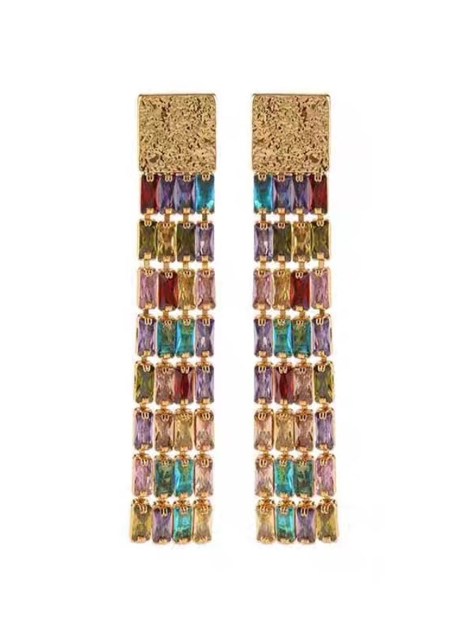 أقراط مستطيلة ملونة مرصعة بالزركون - Image 1