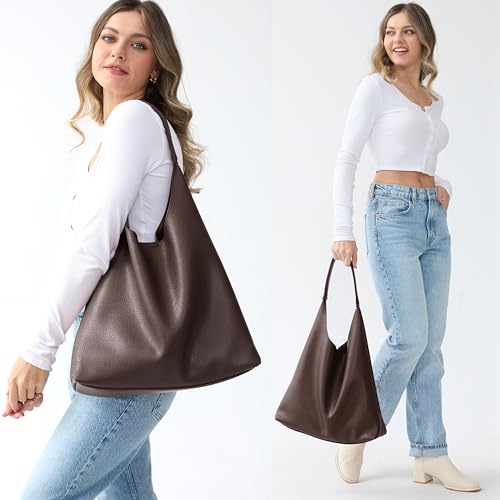 Hoxis Hobo Bags for Women Soft Vegan Leather Shoulder Handbag Slouchy Tote Purses (Coffee) - Image 2