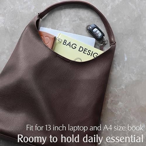 Hoxis Hobo Bags for Women Soft Vegan Leather Shoulder Handbag Slouchy Tote Purses (Coffee) - Image 5