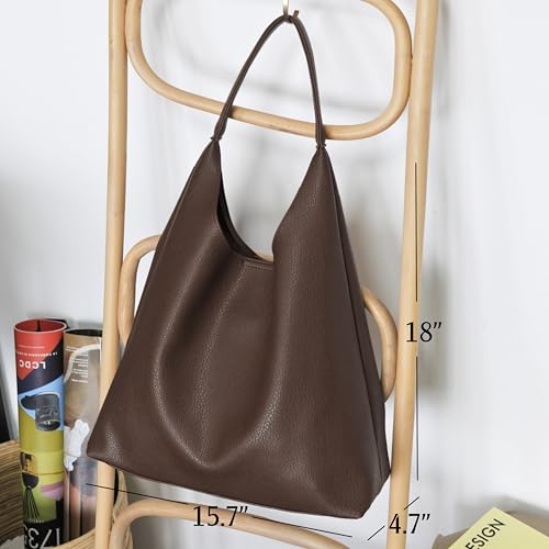 Hoxis Hobo Bags for Women Soft Vegan Leather Shoulder Handbag Slouchy Tote Purses (Coffee) - Image 4