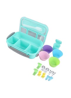 Thoraya 16PCS Set Bento Box Reusable 1300ml 4 Compartment Adult Lunch Box with Spoon for Fruit Lunch Green  - Image 1