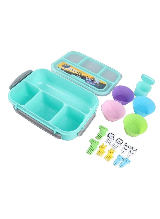 Thoraya 16PCS Set Bento Box Reusable 1300ml 4 Compartment Adult Lunch Box with Spoon for Fruit Lunch Green  - Image 4