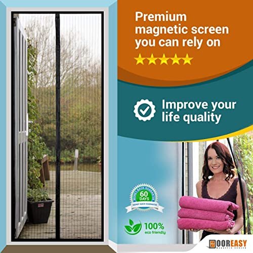 DOOREASY Magnetic Screen Door, Heavy Magnets, Loop Fully Sewn Top-to-Bottom Seal Screen Door Curtain,Quick Close No Slightest Gap(Fits Doors Up to 37"x82") Black - Image 4