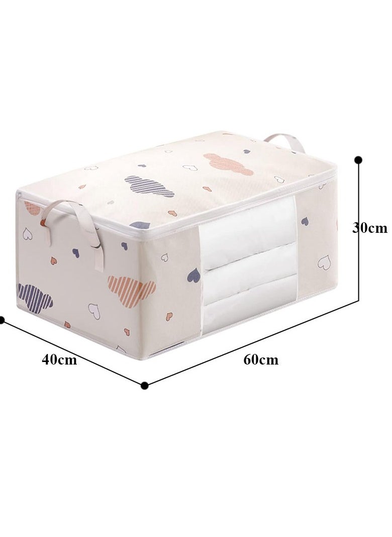 3 Pcs Storage Bags Foldable Closet Organizers Storage Containers with Handle Clear Window Storage Containers for Bedding Comforters(Beige)