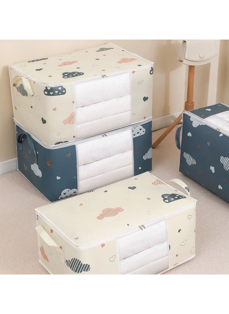 3 Pcs Storage Bags Foldable Closet Organizers Storage Containers with Handle Clear Window Storage Containers for Bedding Comforters(Beige)