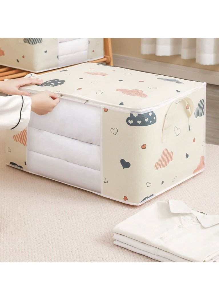 3 Pcs Storage Bags Foldable Closet Organizers Storage Containers with Handle Clear Window Storage Containers for Bedding Comforters(Beige)