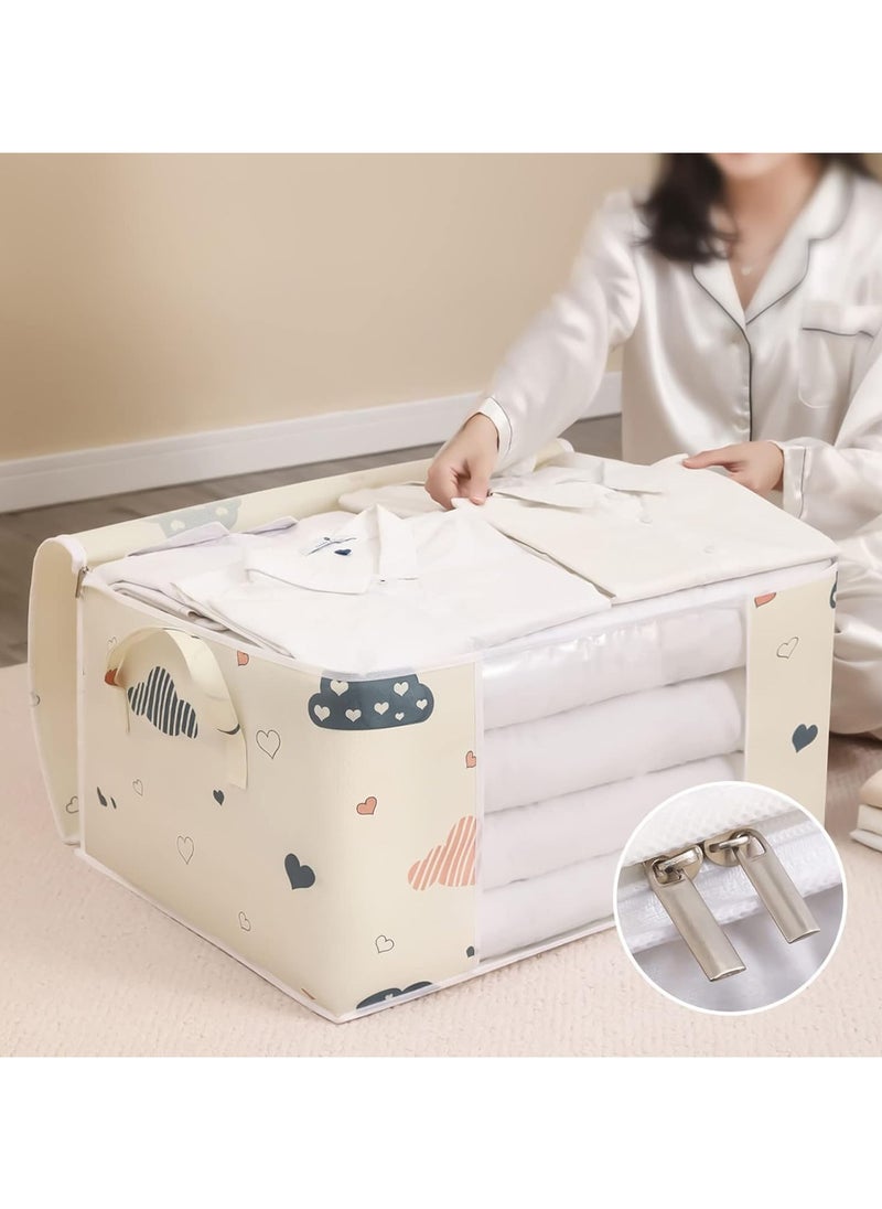 3 Pcs Storage Bags Foldable Closet Organizers Storage Containers with Handle Clear Window Storage Containers for Bedding Comforters(Beige)