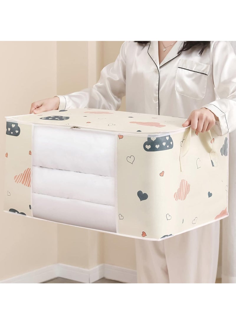3 Pcs Storage Bags Foldable Closet Organizers Storage Containers with Handle Clear Window Storage Containers for Bedding Comforters(Beige)