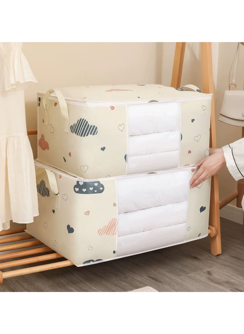 3 Pcs Storage Bags Foldable Closet Organizers Storage Containers with Handle Clear Window Storage Containers for Bedding Comforters(Beige)