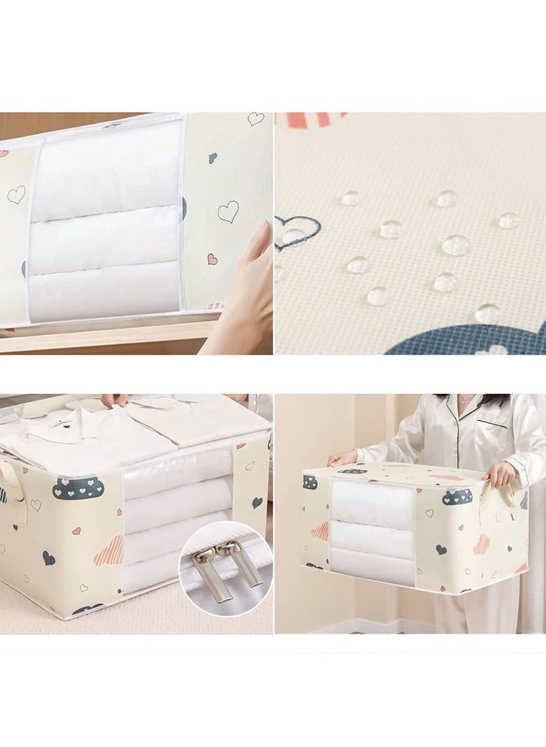3 Pcs Storage Bags Foldable Closet Organizers Storage Containers with Handle Clear Window Storage Containers for Bedding Comforters(Beige)