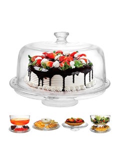 Arabest Extra Large 6 in 1 Acrylic Cake Stand with Dome Lid Multifunctional Serving Platter and Plate, Salad Bowl/Veggie Platter/Punch Bowl/Desert Platter/Chips & Dip - BPA Free  - Image 1