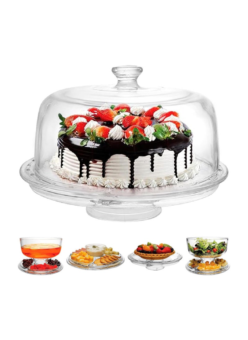 Arabest حامل كيك أكريليك Extra Large 6 في 1 مع غطاء قبة، طبق تقديم متعدد الاستخدامات وطبق، وعاء سلطة/طبق خضار/وعاء بونش/طبق حلوى/رقائق وغمس - خالي من BPA  - Image 1