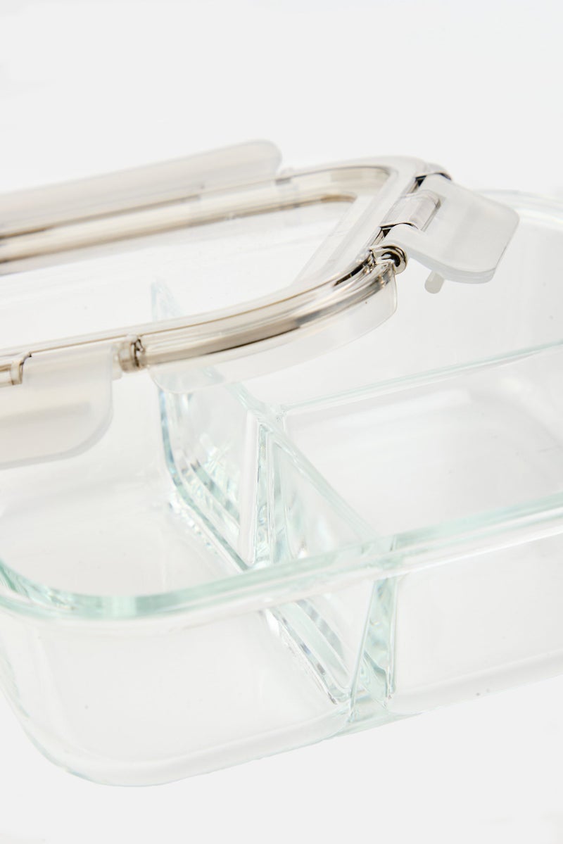 Just Cook 3 Compartment Expandable Silicone Lid And Glass Container 1050ml, Light Grey - Image 3