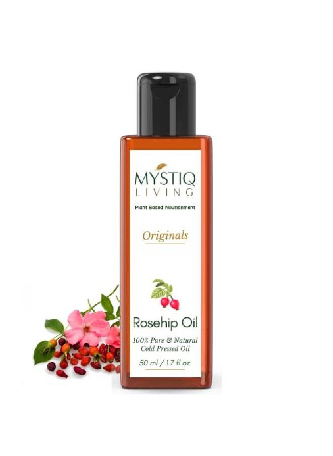 MYSTIQ LIVING Originals Rosehip Oil | 100% Pure Cold Pressed | For Face Nails Hair and Skin | Anti Aging Fine Lines Acne Scars and Anti Pigmentation 50 ML  - Image 1