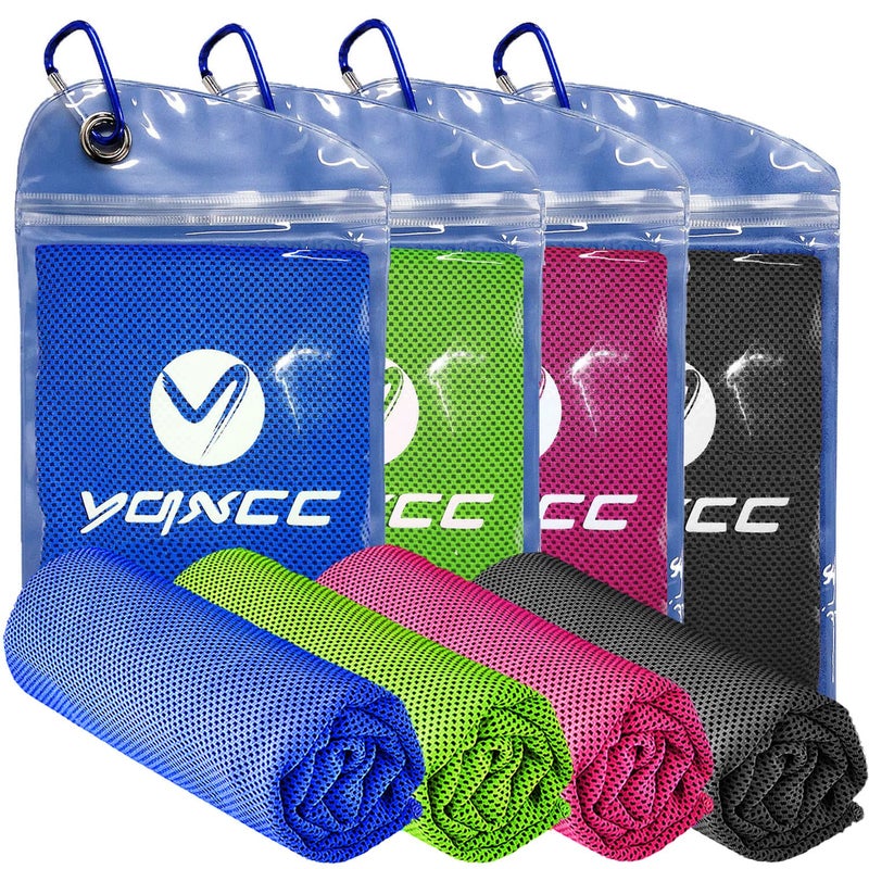 YQXCC منشفة تبريد YQXCC | عبوة 4 قطع 47"x12" | تبريد مثلج للرقبة | ميكروفايبر ناعمة وقابلة للتنفس | لليوغا، الرياضة، الجولف، الصالة الرياضية، التخييم، الجري، اللياقة البدنية، التمارين والمزيد من الأنشطة باللون الأزرق الداكن/ الرمادي الداكن/ الوردي/ الأخضر - Image 1