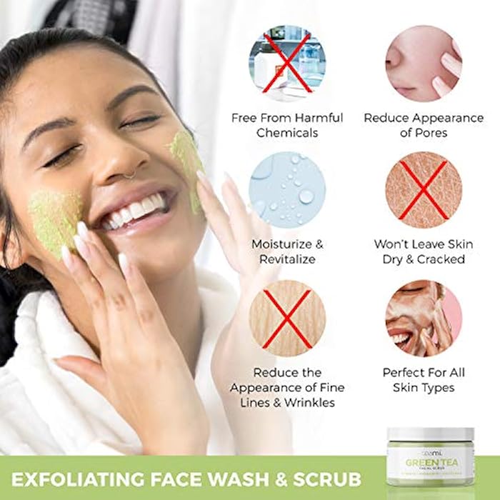 Teami Matcha Green Tea Facial Scrub For Hydrating, Moisturizing, and Exfoliating, Natural Exfoliating Body & Organic Face Exfoliator Sugar Scrub with Lemongrass, Non-Greasy Face Exfoliant - Image 2