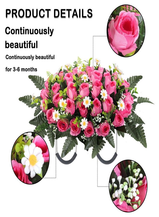 Wocst Cemetery Decorations for Grave Large Headstone Flower Saddle Grave Silk Flowers for Outdoor Grave Decoration(Pink) - Image 5
