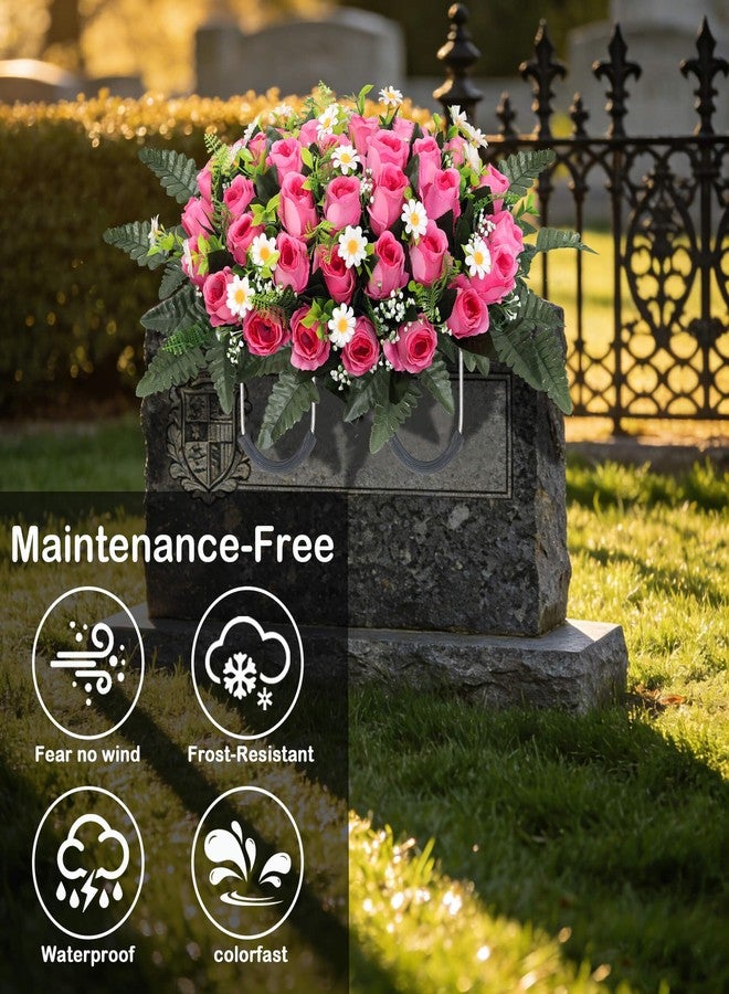 Wocst Cemetery Decorations for Grave Large Headstone Flower Saddle Grave Silk Flowers for Outdoor Grave Decoration(Pink) - Image 4