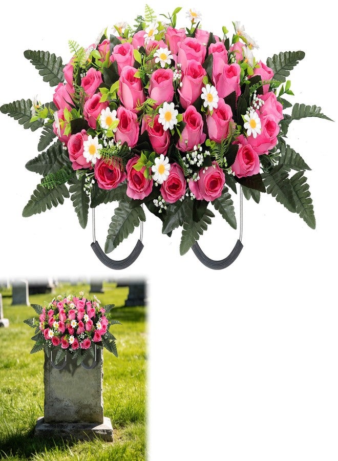 Wocst Cemetery Decorations for Grave Large Headstone Flower Saddle Grave Silk Flowers for Outdoor Grave Decoration(Pink) - Image 1