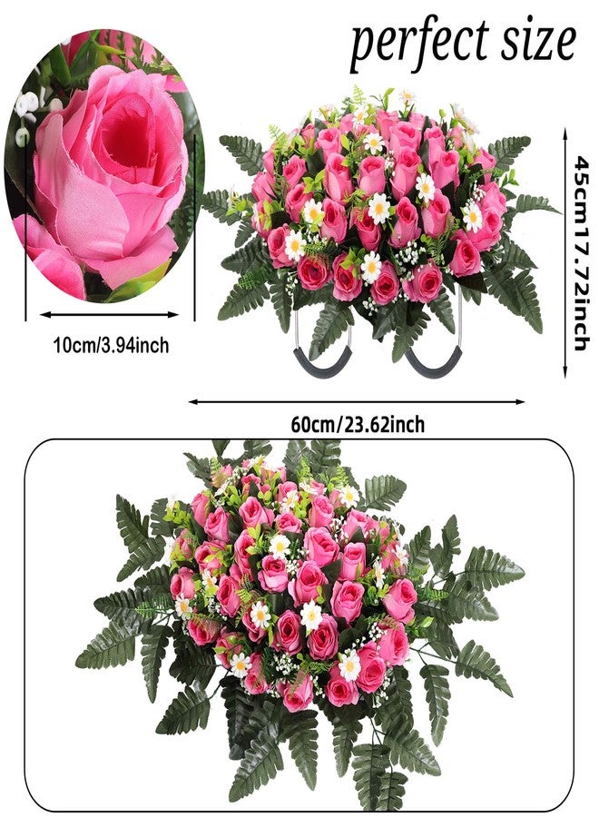 Wocst Cemetery Decorations for Grave Large Headstone Flower Saddle Grave Silk Flowers for Outdoor Grave Decoration(Pink) - Image 3