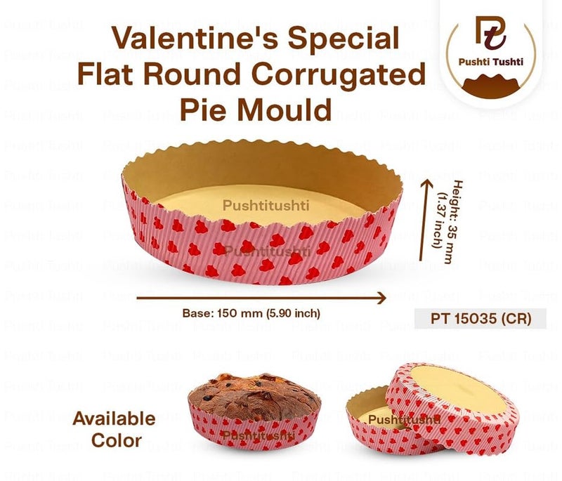PUSHTI TUSHTI PUSHTI TUSHTI Bake Serve Corrugated Flat Pie Plumpy Valentines Special Flat Pie Mould 15 x 35 cm Bakeable Tray Plum Muffin Cake Loaf Home Restaurant Pack of 25Pcs - Image 2