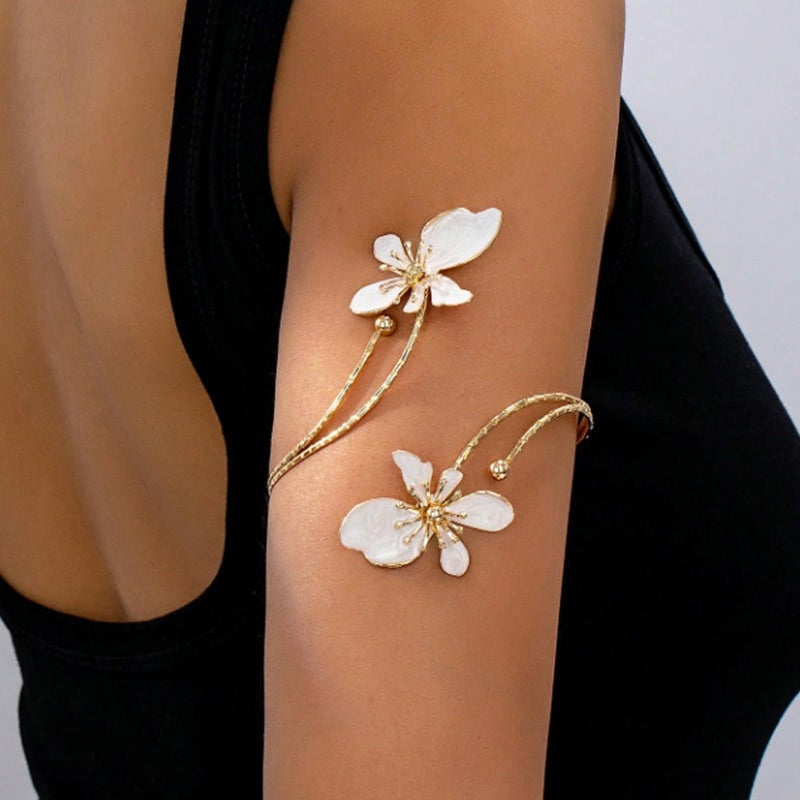 Frodete Flower Arm Cuff Upper Arm Jewelry for Women Butterfly Bracelet Gold Bangles Beach Jewelry Trendy Spring Dresses Accessories - Image 2
